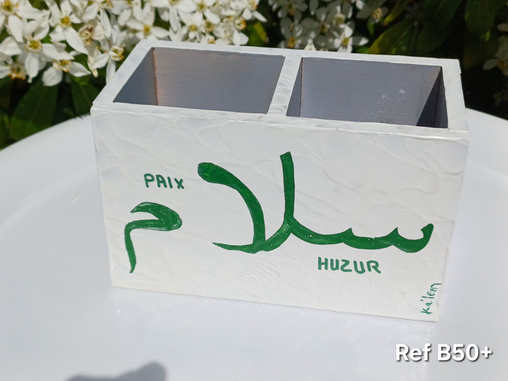 Création Pot à crayon en Bois Calligraphié "HUZUR - Paix" - Fait Main - B50