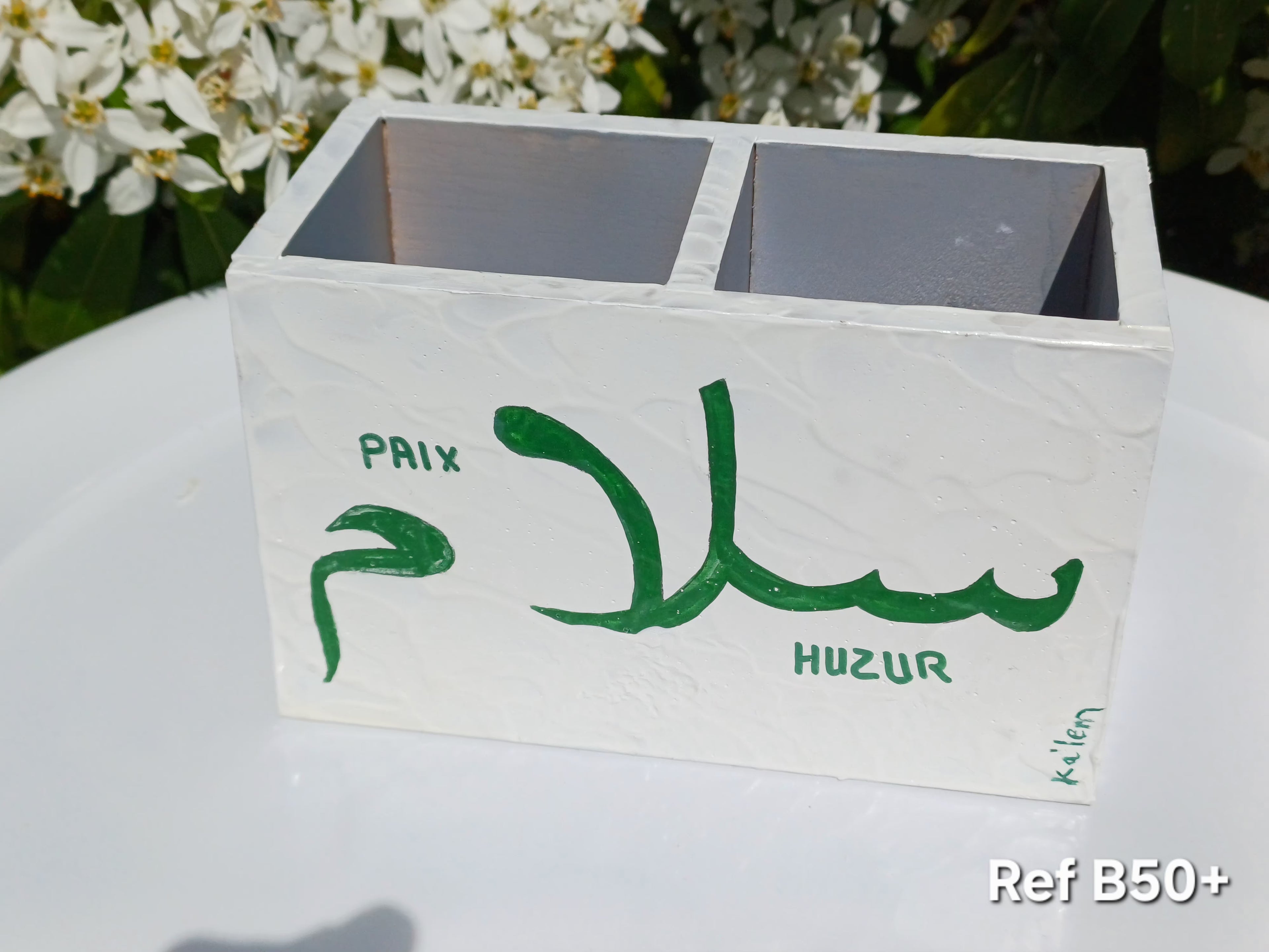 Création Pot à crayon en Bois Calligraphié "HUZUR - Paix" - Fait Main - B50