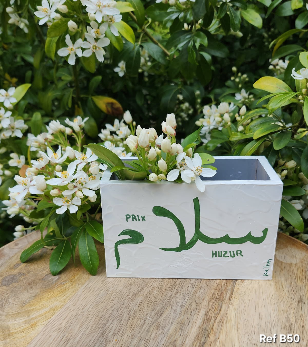 Création Pot à crayon en Bois Calligraphié "HUZUR - Paix" - Fait Main - B50
