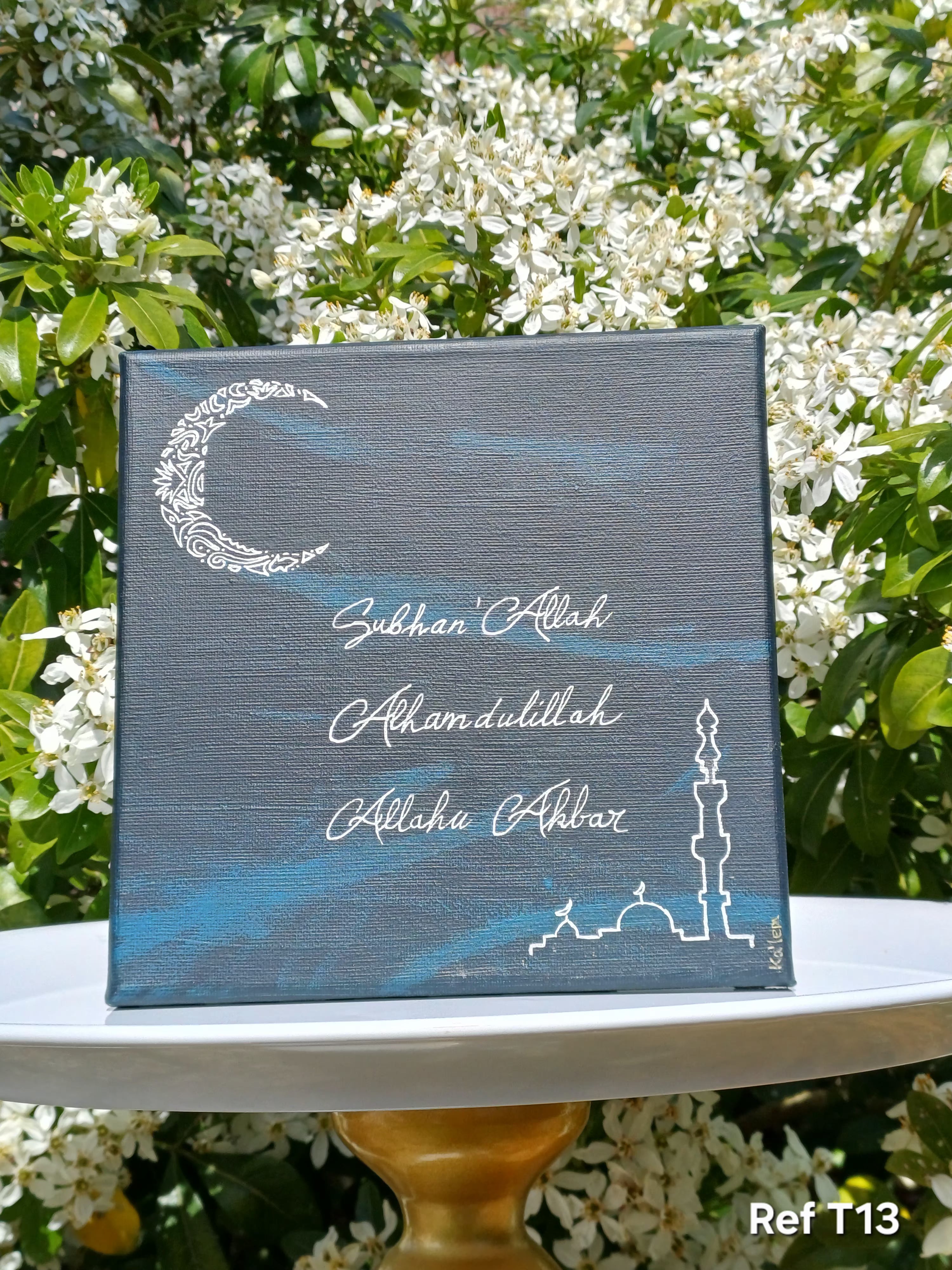 Création Toile Calligraphiée "Subhan'Allah - Alhamdulillah - Allâhü Akbar" - 20X20 cm - Fait Main - T13