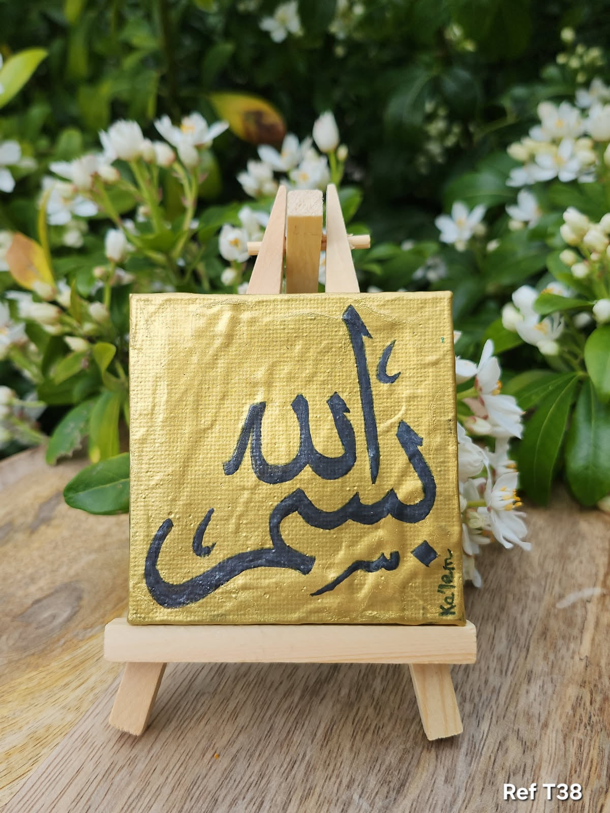 Création Toile Calligraphiée "Bismillah" avec son chevalet – Fait Main - T38